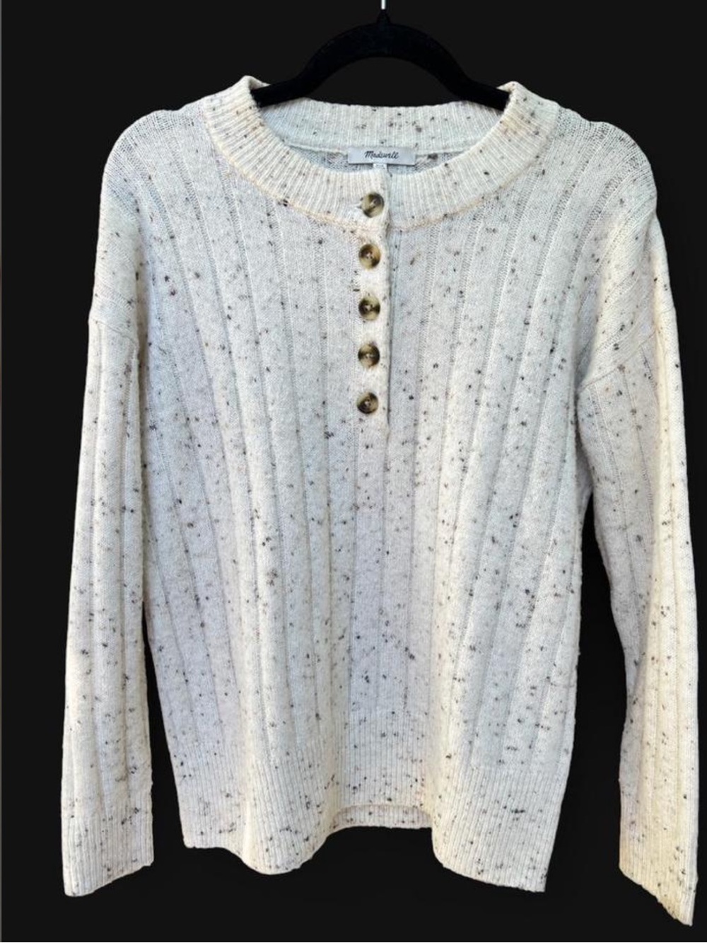 Madewell Cream Speckled Button-Front Ribbed Henley Sweater M